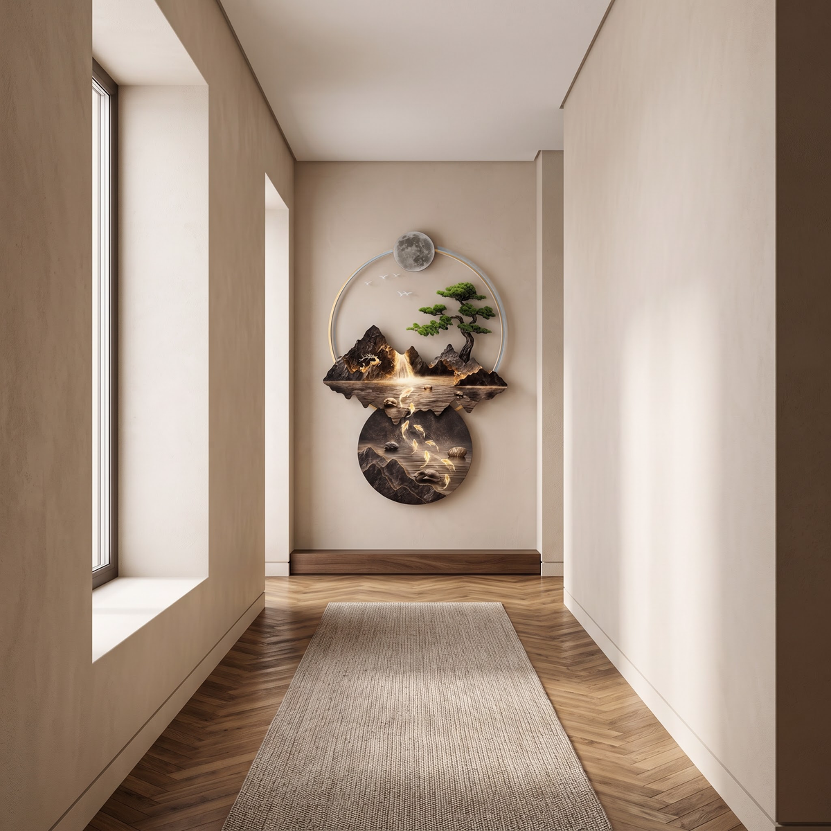 Illuminated landscape wall lamp